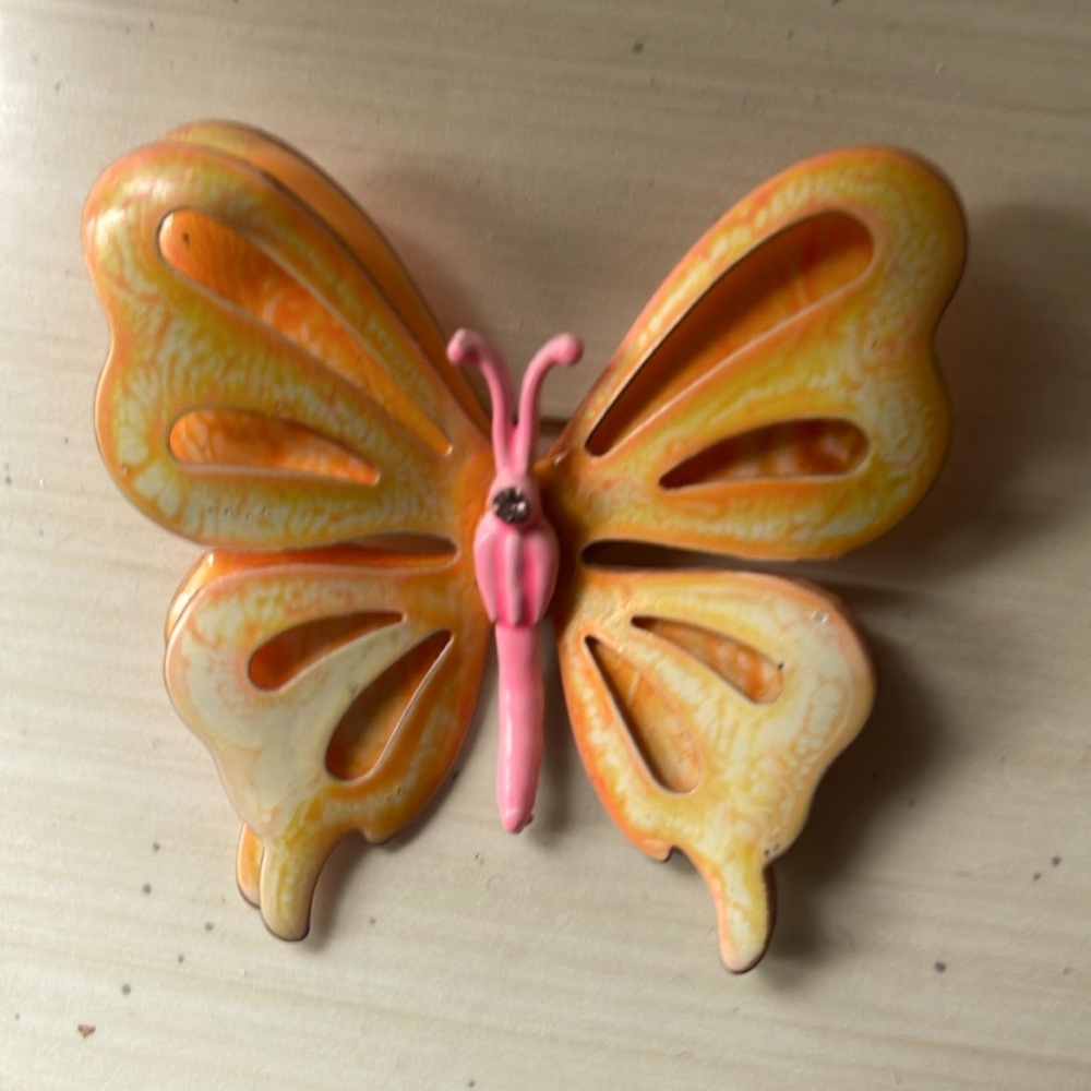 Vintage 70’s Orange & Pink Butterfly Brooch